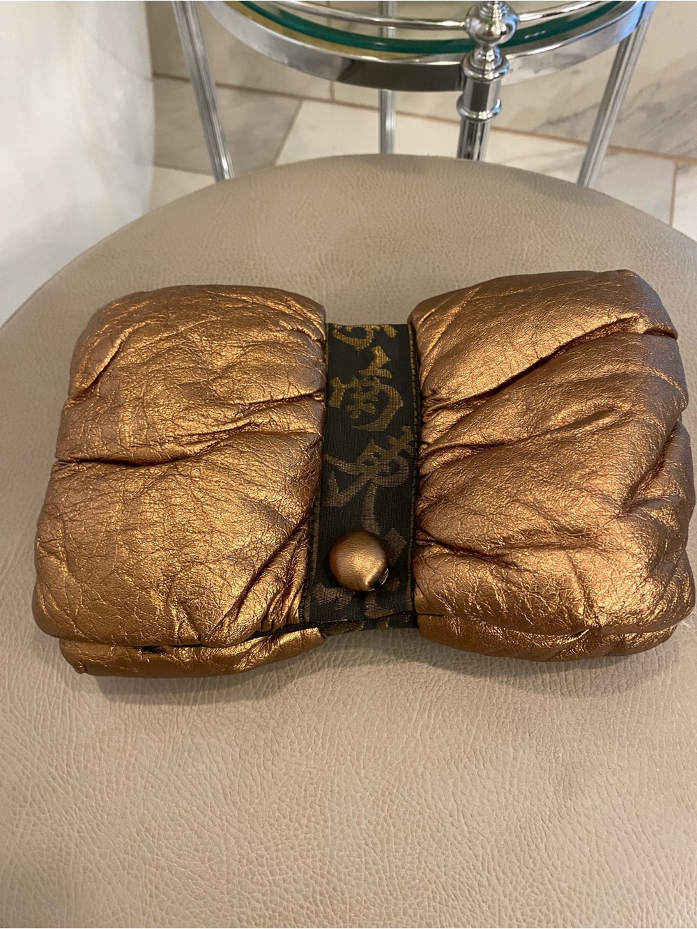 Vintage Rose Aronin for Roseeni Bronze Leather Metallic Clutch Evening Bag EUC!